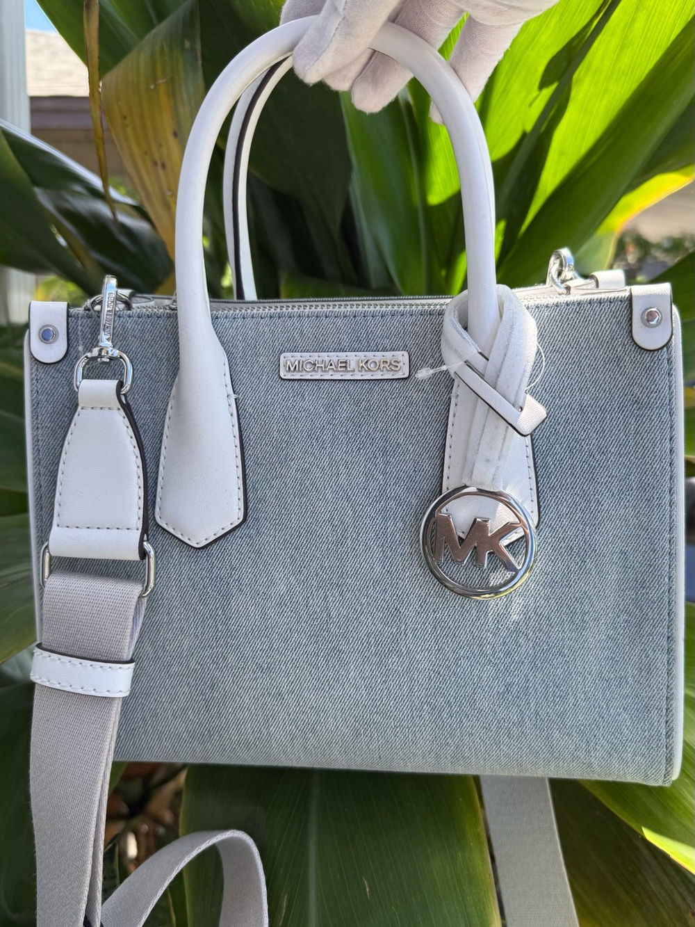 NWT Michael Kors Maple East/West Satchel Denim $228 Bag Purse
